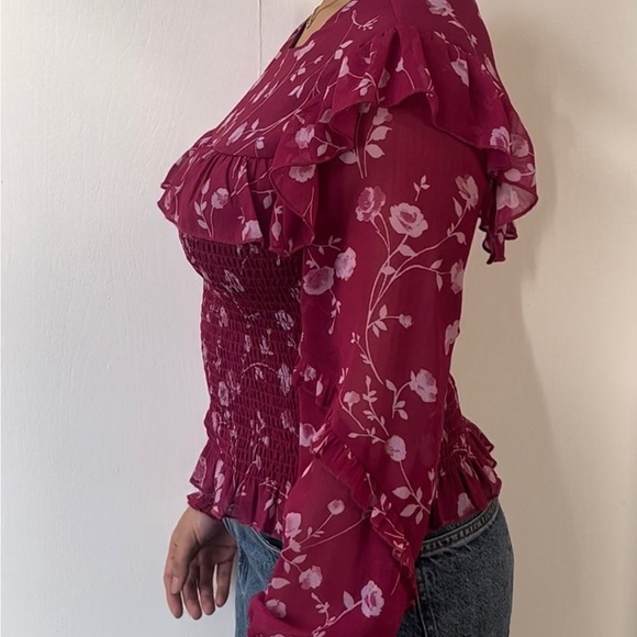 Wayf Floral Ruffle Blouse Rose Color - Picture 2 of 7
